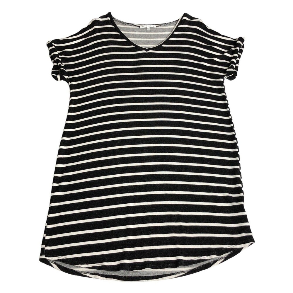 Antistar Dress‎ Womens Large Black White Striped Knit Shirt Stretch Alt Emo Goth